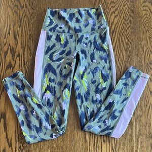 aerie Olive Green Printed Leggings with Pink Side Panels